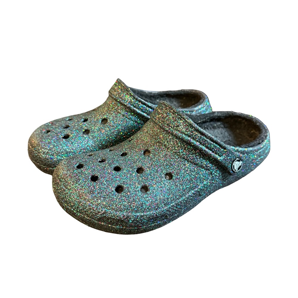 Crocs Classic Lined Clog Women 8 Men 6 Starry Skies Green Glitter Fuzzy Shoes